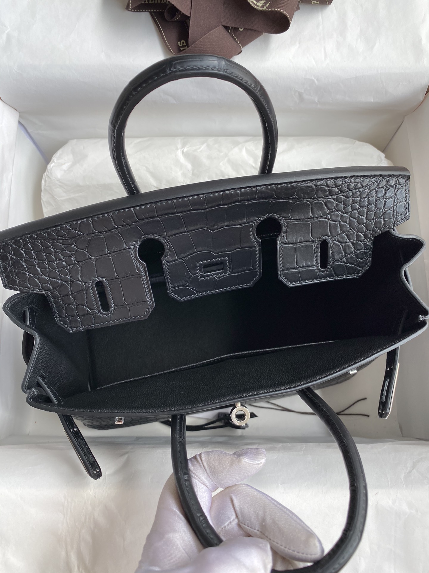 Hermes Birkin 25CM Handmade Bag In Black Matte Alligator Leather